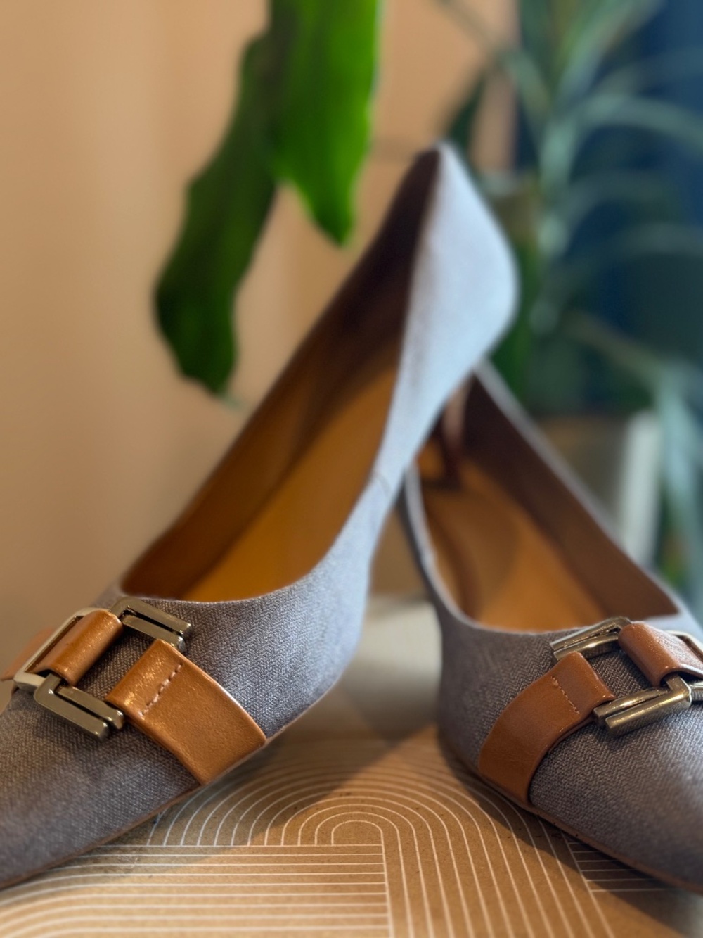 Classic Denim-Look Pointed Toe Heels w/ Buckle Detail | Women’s Pumps